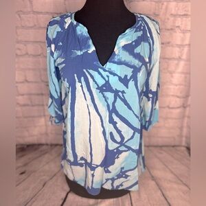 Lilly Pulitzer Bryce Blue Sparkling Tye Dye Women’s Top Blouse XS Inky Sleeve